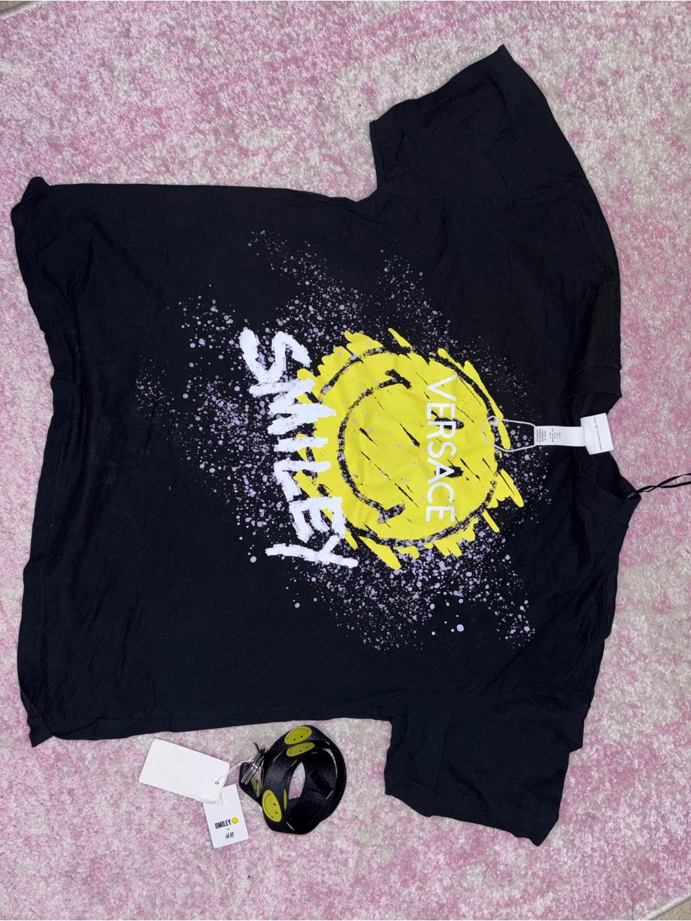 Black T-Shirt with Yellow Smile Graphic - Picture 2 of 3